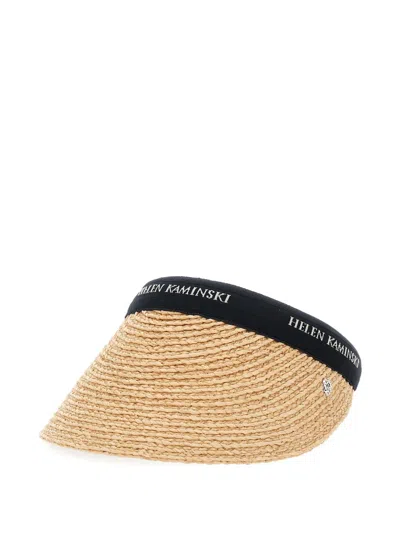 Helen Kaminski Natural Raffia Visor With Black Brand Band In Neutral