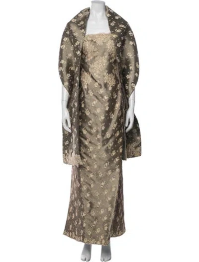 Pre-owned Helen Morley Floral Print Long Dress In Green