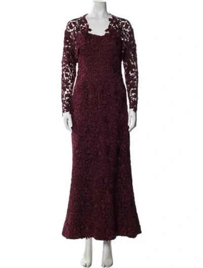Pre-owned Helen Morley Lace Pattern Crystal Embellishments Dress Set In Burgundy
