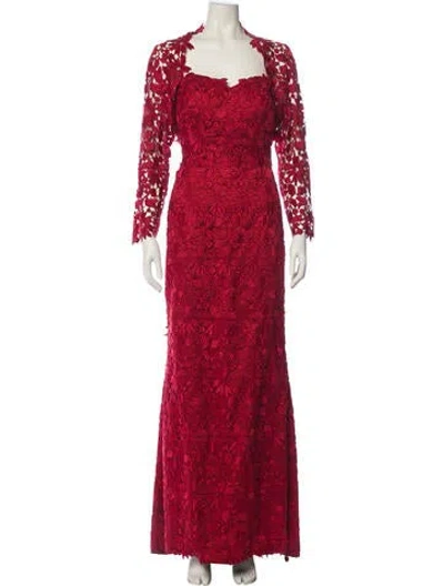 Pre-owned Helen Morley Lace Pattern Crystal Embellishments Skirt Set In Red