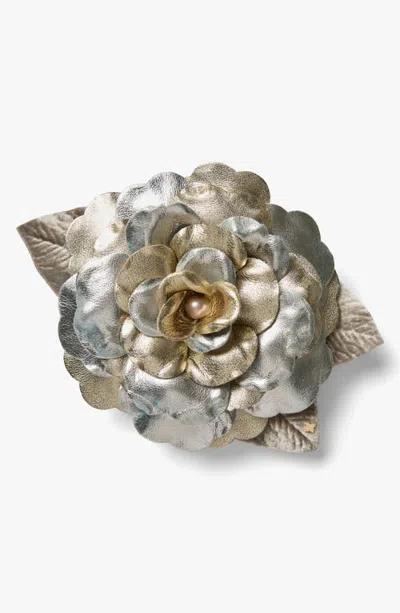Helena Simon The Large Platinum Gardenia Floral Brooch In Metallic