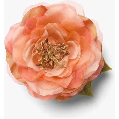 Helena Simon The Peach Open Rose Floral Brooch In Orange