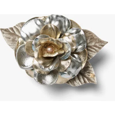 Helena Simon The Small Platinum Gardenia Floral Brooch In Gold