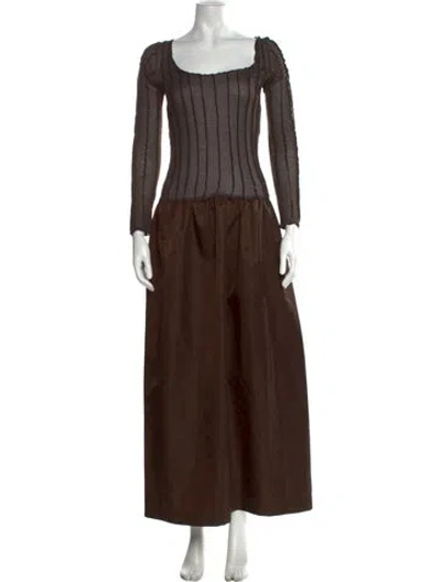 Pre-owned Helenamanzano Square Neckline Long Dress In Brown