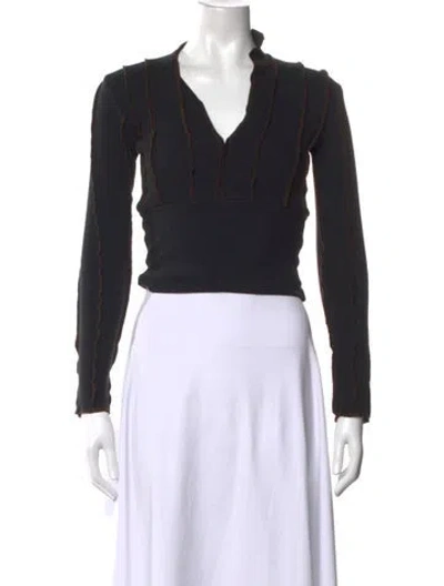 Pre-owned Helenamanzano V-neck Long Sleeve Top In Blue