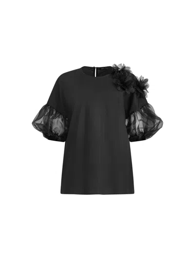Helene Galwas Women's Black Gabyre - Blouse With Floral Application