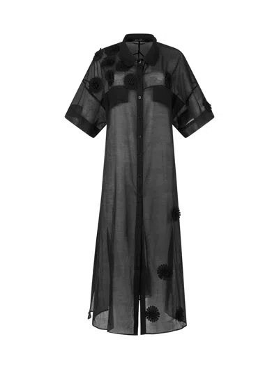 Helene Galwas Women's Black Gagare - Kaftan Dress With Flower Application