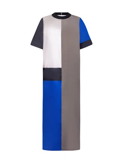 Helene Galwas Women's Blue / Black / White Kerstin - Maxi Dress In Blue/black/white