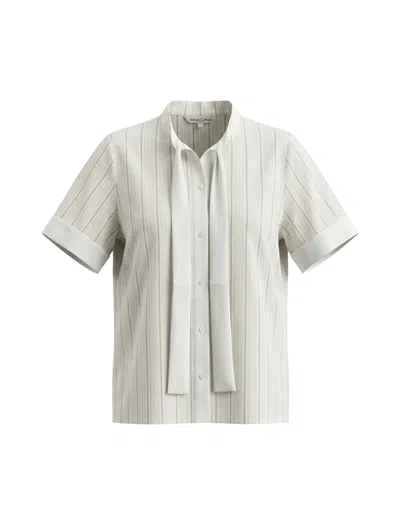 Helene Galwas Women's Neutrals Mona - Gestreifte Baumwollbluse Mit Seidenschleifenkragen In White
