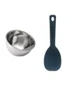 Helen’s Asian Kitchen Rice Kit With Stainless Steel Japanese Rice Washing Bowl And Silicone Never Stick Rice Paddle In Silver