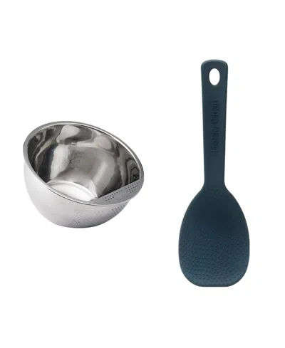 Helen’s Asian Kitchen Rice Kit With Stainless Steel Japanese Rice Washing Bowl And Silicone Never Stick Rice Paddle In Silver