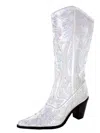 Helen's Heart Tall Sequin Boots In Silver In White