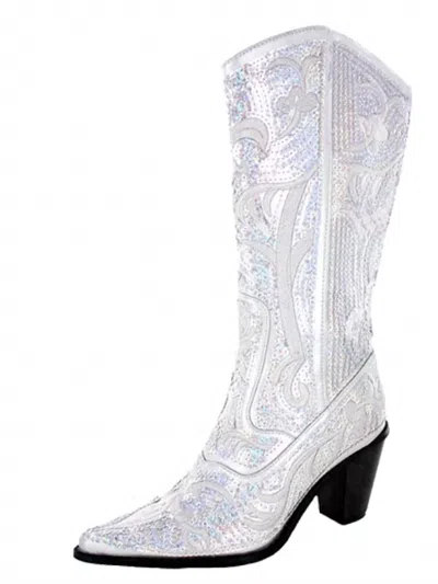 Helen's Heart Tall Sequin Boots In Silver In White
