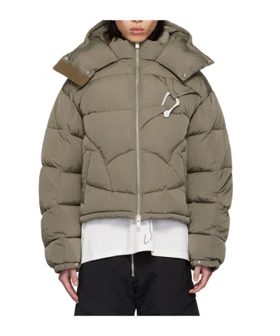 Heliot Emil Khaki Abstract Down Puffer Jacket In Dusty Green