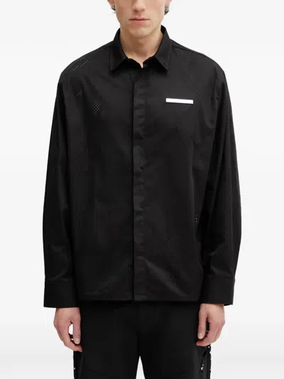 Heliot Emil Alsoran Perforated-detail Logo-plaque Shirt In Black