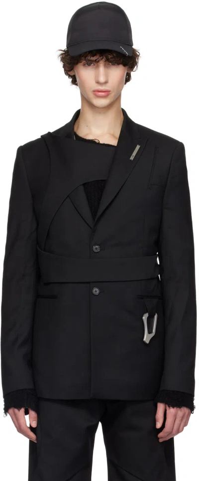 Heliot Emil Carabiner-detail Striped Blazer In Black