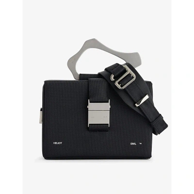 Heliot Emil Black Solely Silver-toned Hardware Woven Cross-body Bag In Animal Print