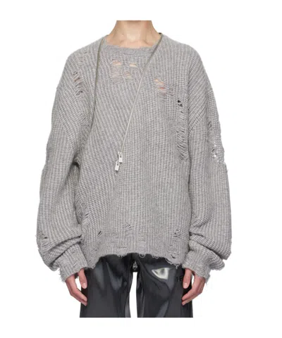 Heliot Emil Gray Distressed Sweater In Light Grey