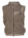 Heliot Emil Buckle-detail Teddy Vest In Brown