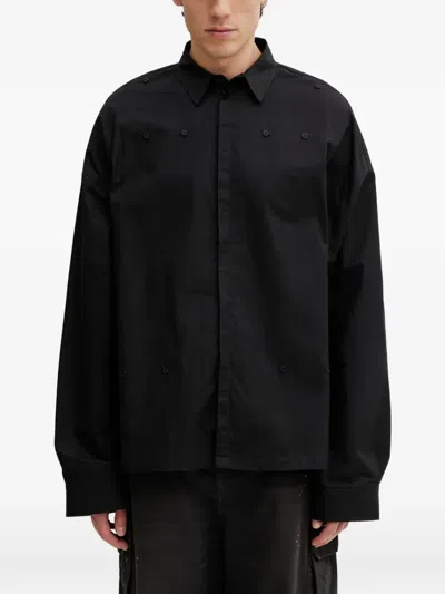 Heliot Emil Falerae Button-detail Long-sleeve Shirt In Black