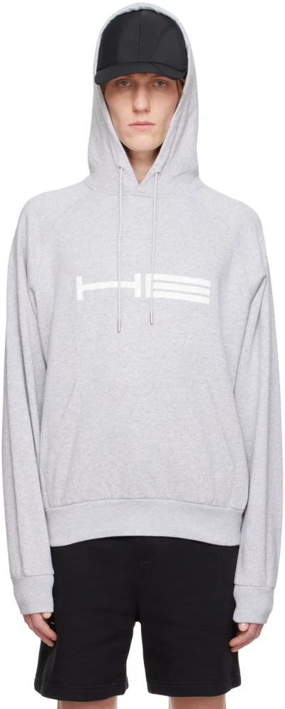 Heliot Emil Gray Cracked Print Hoodie In Grey Melange
