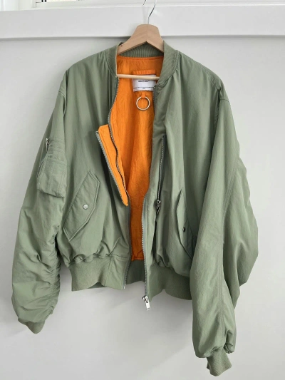 Pre-owned Heliot Emil Green Cropped Parachute Bomber Jacket In Sage Green