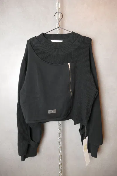 Pre-owned Heliot Emil Knit Zip Sweater Deconstructed Knit Black Xl