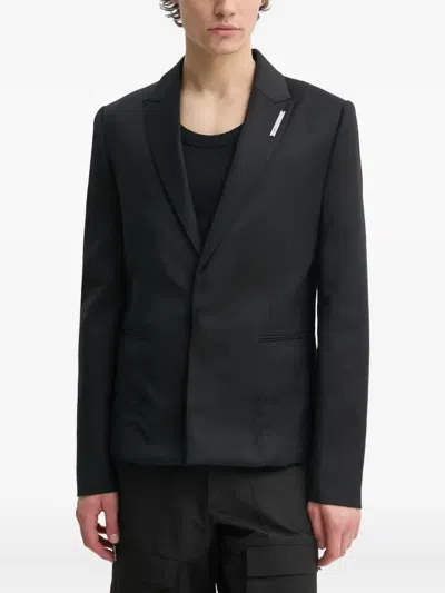 HELIOT EMIL LAPEL-DETAIL LOGO-PLAQUE BLAZER