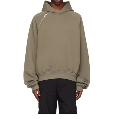 Heliot Emil Khaki Sequence Zip Hoodie In Dusty Green