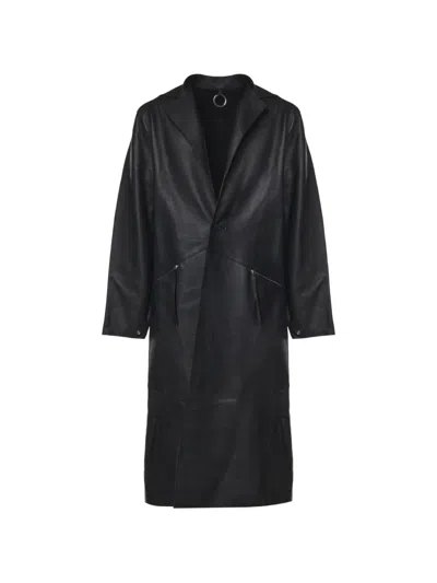 Heliot Emil Panelled Leather Coat In Black
