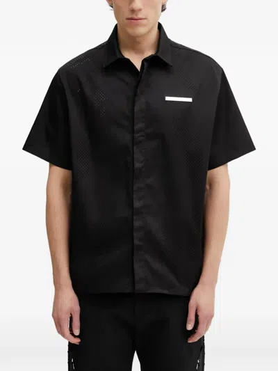Heliot Emil Perforated Logo-plaque Shirt In Black