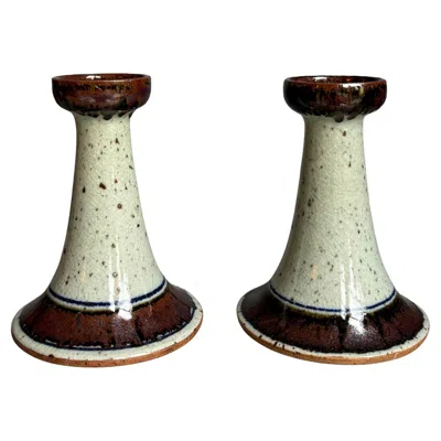 Pre-owned Helle Allpass Handmade Stoneware Candle Holders By , Denmark, 1970s In Sand