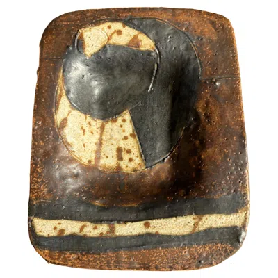Pre-owned Helle Allpass Midcentury Modern Ceramic Art Plate, Hand-painted, Denmark, 1979 In Brown