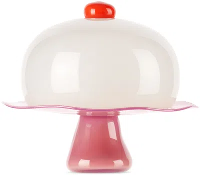Helle Mardahl Pink & Off-white 'the Stand' Cake Stand In Grapefruit & Rhubarb