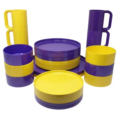 Pre-owned Heller Purple And Yellow Dinnerware By Vignelli For  - Service For 6