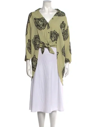 Pre-owned Hellessy Animal Print V-neck Blouse In Green