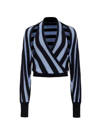 Hellessy Artin Striped V-neck Sweater In Blue