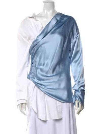 Pre-owned Hellessy Asymmetrical Long Sleeve Top In Blue