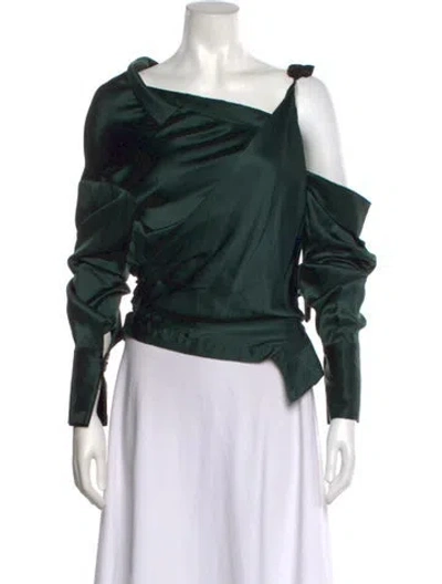 Pre-owned Hellessy Asymmetrical Long Sleeve Top In Green