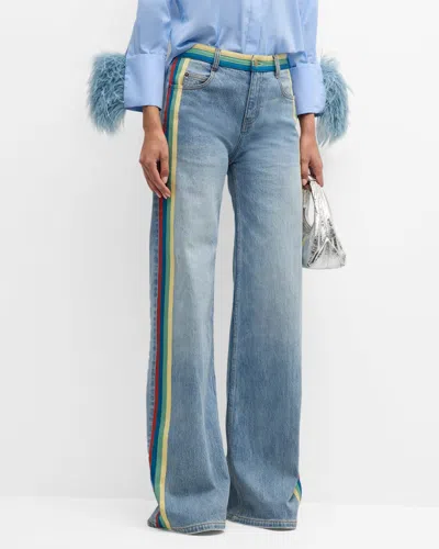Hellessy Bart Striped-ribbon Straight-leg Jeans In Lili Wash-rbgy
