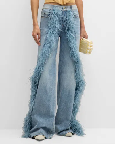 Hellessy Bartlett Mid-rise Feather-trim Straight-leg Jeans In Lili Wash
