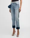 HELLESSY CARL MID-RISE VELVET CORSAGE AND CUFF SLIM-LEG CROP JEANS