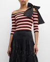 HELLESSY CARLO BOW OFF-THE-SHOULDER STRIPED RIB CROP TOP