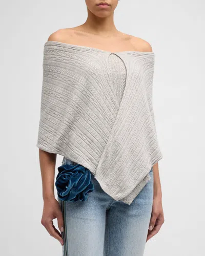 Hellessy Clara Off-the-shoulder Silk-cashmere Cable Knit Top In Heather Gray