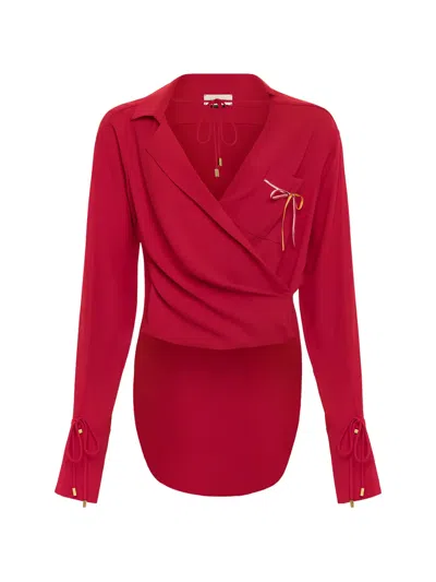 Hellessy Cleo Draped Pocket Shirt In Red
