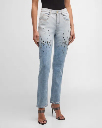 Hellessy Creed Crystal-embroidered Gradient Wash Slim-leg Jeans