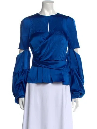 Pre-owned Hellessy Crew Neck Long Sleeve Blouse In Blue