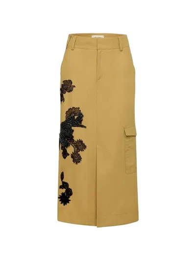 Hellessy Dima Bead-embellished Lace-appliqué Maxi Skirt In Brown