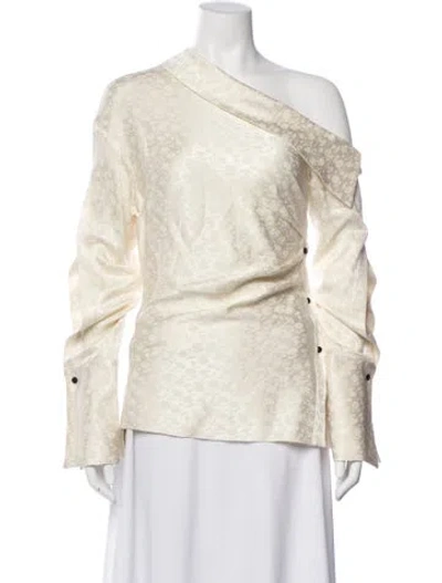 Pre-owned Hellessy Floral Print Asymmetrical Blouse W/ Tags In Neutral