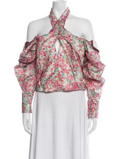 Pre-owned Hellessy Floral Print Halterneck Blouse W/ Tags In Multicolor